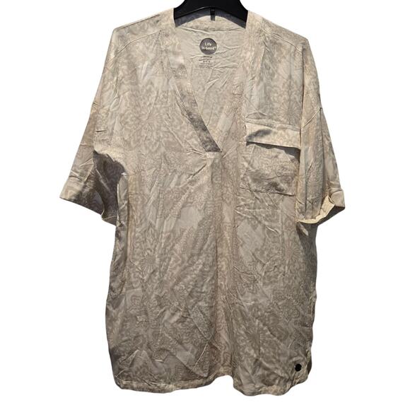 Life Is Good Beige 3/4 Sleeve Relaxed Fit Pullover Top sz L - Picture 1 of 6